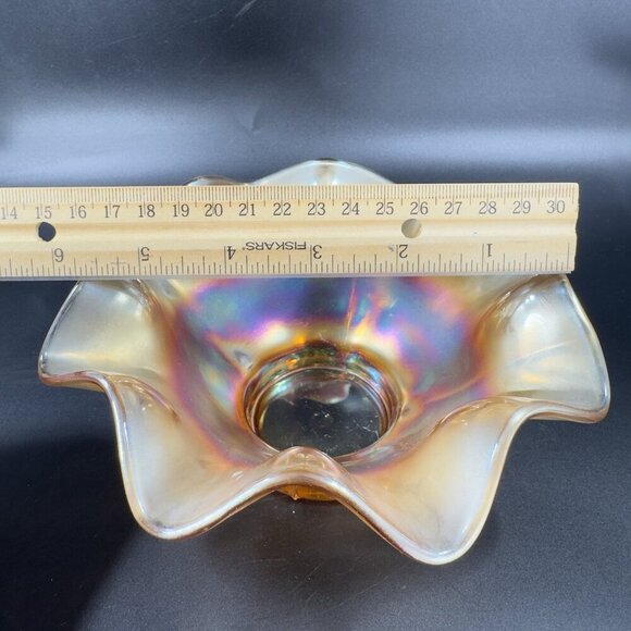 Carnival Glass Iridescent Marigold Bonbon Compote Dish Footed Bowl Glass VTG - Picture 8 of 16